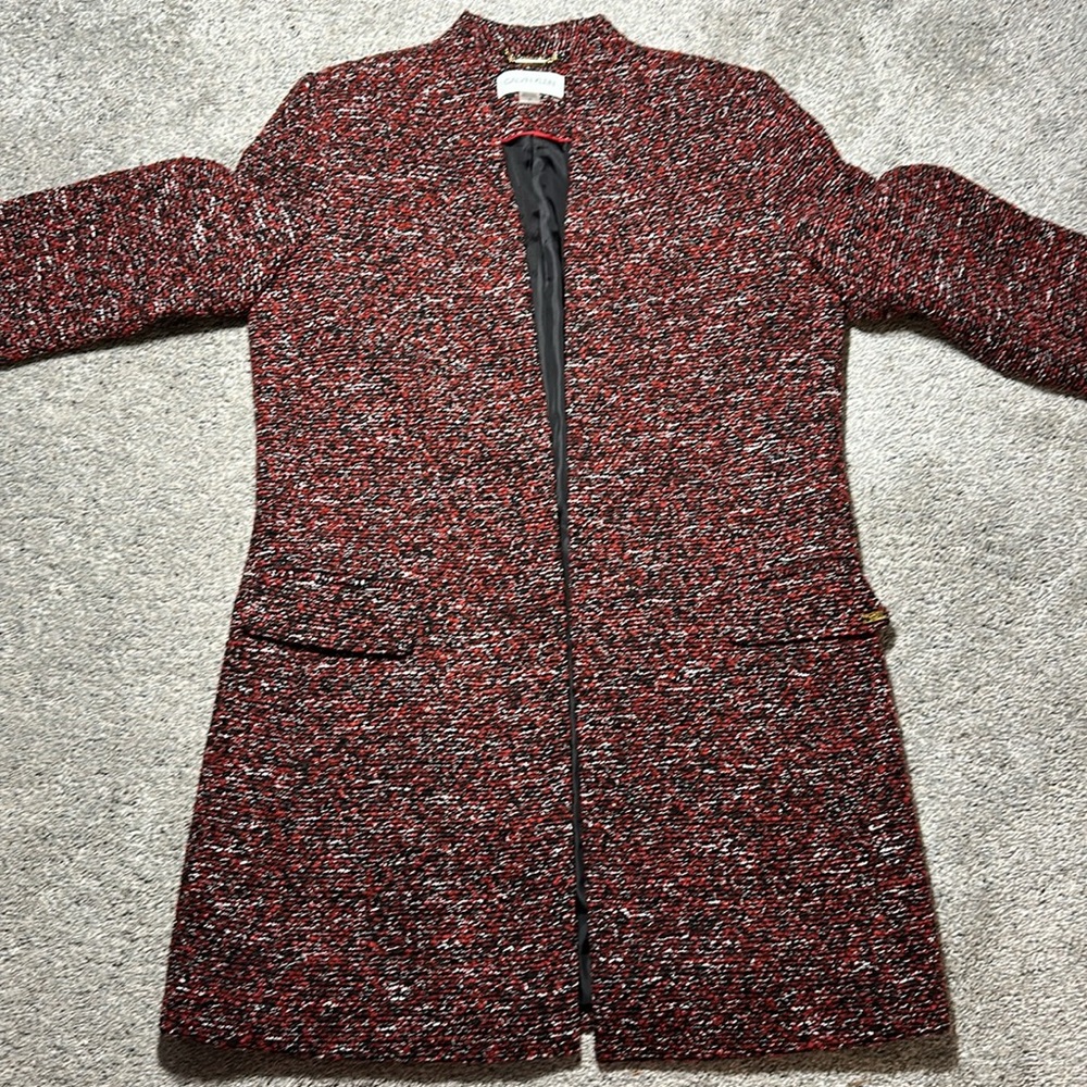 Calvin Klein Tweed Topper Jacket Open Front Collarless - Size 10 - Picture 4 of 16